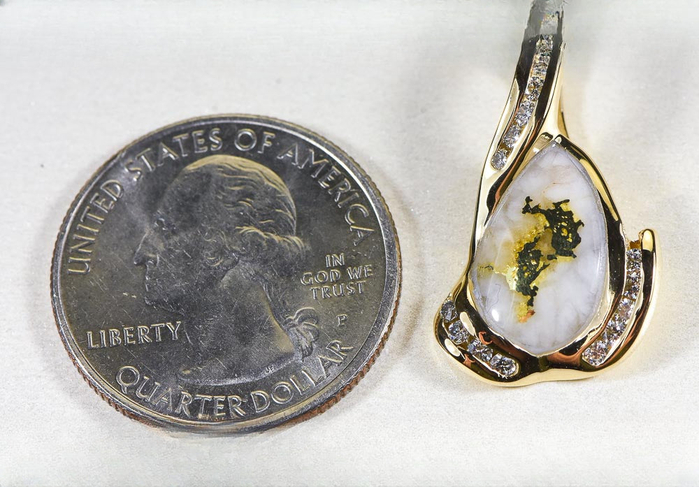 Gold Quartz Pendant  "Orocal" PDL106SD32Q Genuine Hand Crafted Jewelry - 14K Gold Yellow Gold Casting