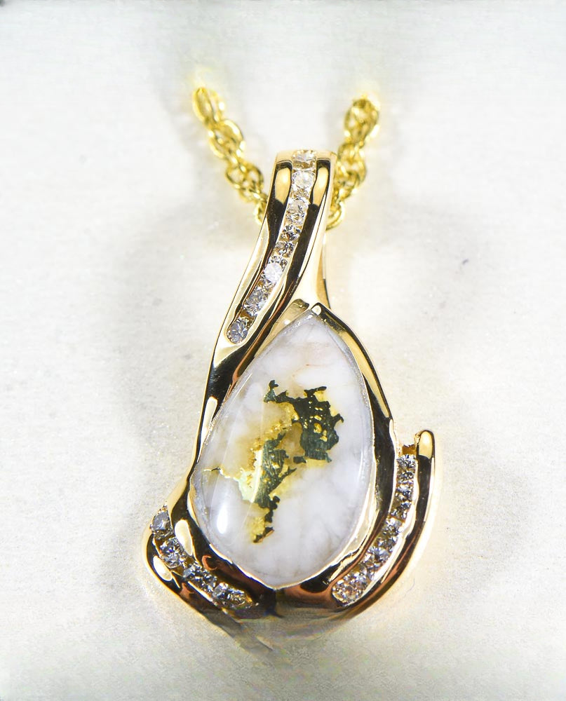 Gold Quartz Pendant  "Orocal" PDL106SD32Q Genuine Hand Crafted Jewelry - 14K Gold Yellow Gold Casting