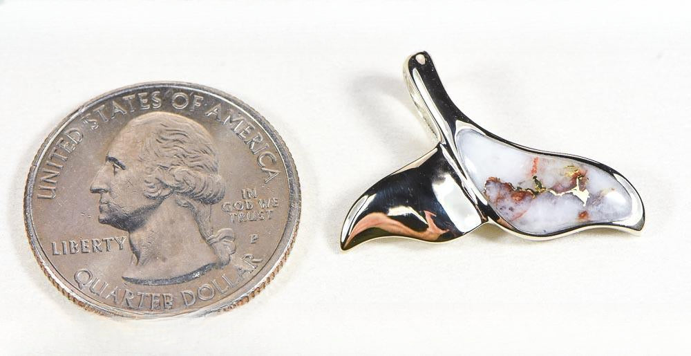 Gold Quartz Pendant Whales Tail "Orocal" PWT37QW Genuine Hand Crafted Jewelry - 14KW Gold White Gold Casting