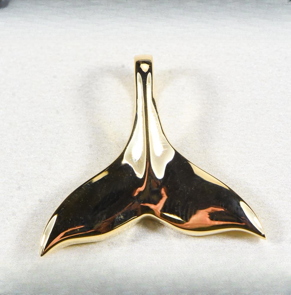 Gold Quartz Pendant Whales Tail "Orocal" PWT41NQ Genuine Hand Crafted Jewelry - 14K Gold Yellow Gold Casting