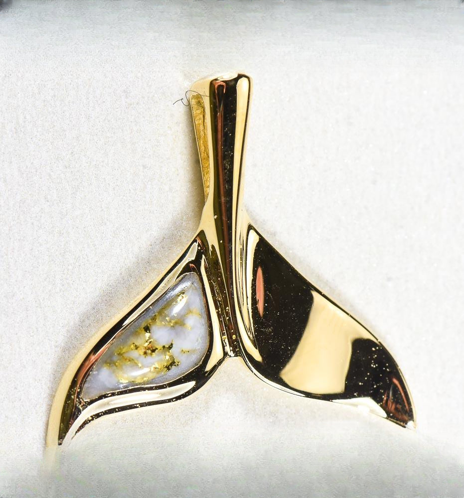 Gold Quartz Pendant Whales Tail "Orocal" PWT43LQ Genuine Hand Crafted Jewelry - 14K Gold Yellow Gold Casting