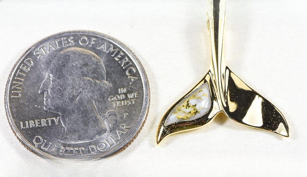 Gold Quartz Pendant Whales Tail "Orocal" PWT43LQ Genuine Hand Crafted Jewelry - 14K Gold Yellow Gold Casting