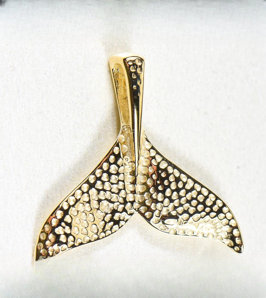 Gold Quartz Pendant Whales Tail "Orocal" PWT43LQ Genuine Hand Crafted Jewelry - 14K Gold Yellow Gold Casting