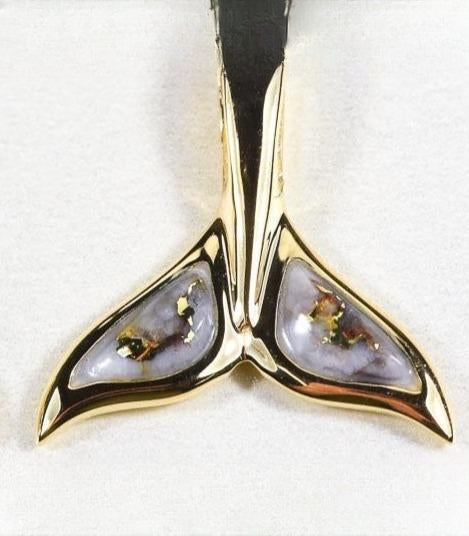 Gold Quartz Pendant Whales Tail "Orocal" PWT44LQ Genuine Hand Crafted Jewelry - 14K Gold Yellow Gold Casting