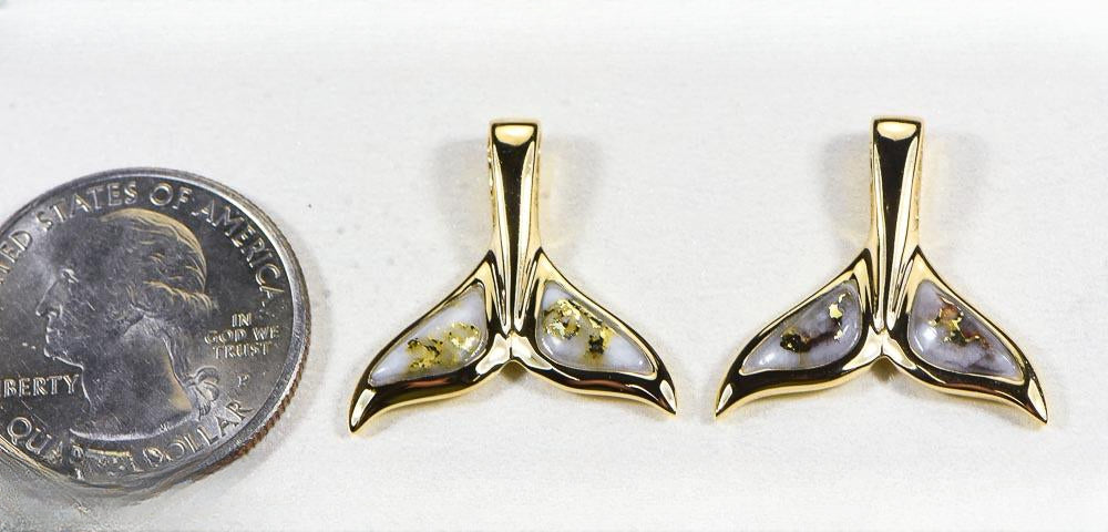 Gold Quartz Pendant Whales Tail "Orocal" PWT44LQ Genuine Hand Crafted Jewelry - 14K Gold Yellow Gold Casting