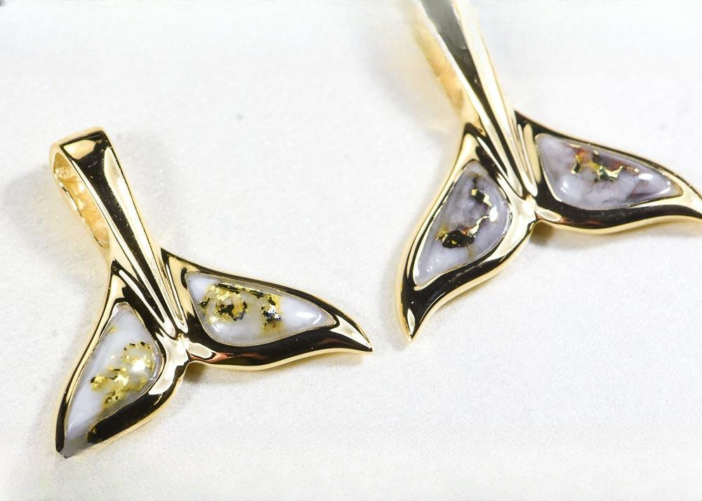 Gold Quartz Pendant Whales Tail "Orocal" PWT44LQ Genuine Hand Crafted Jewelry - 14K Gold Yellow Gold Casting