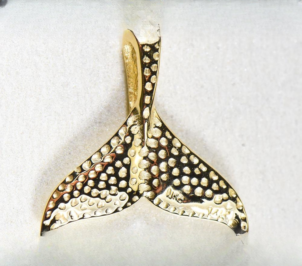 Gold Quartz Pendant Whales Tail "Orocal" PWT44SQ Genuine Hand Crafted Jewelry - 14K Gold Yellow Gold Casting