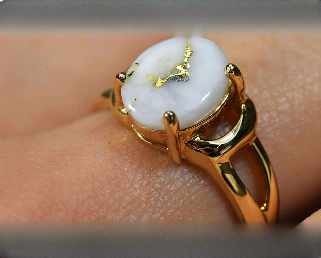 Gold Quartz Ring "Orocal" RL1023Q Genuine Hand Crafted Jewelry - 14K Gold Casting