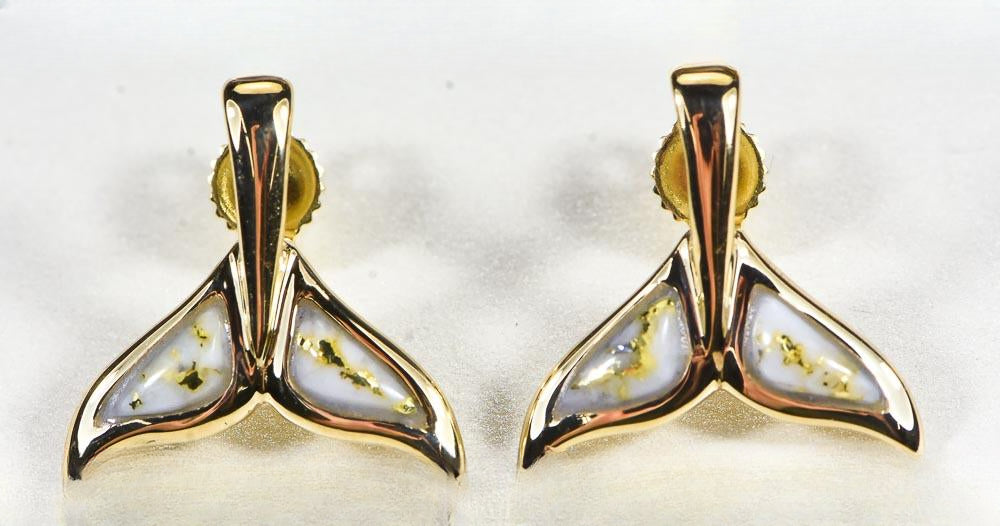 Gold Quartz Whale Tail Earrings "Orocal" EWT44SQ Genuine Hand Crafted Jewelry - 14K Gold Casting