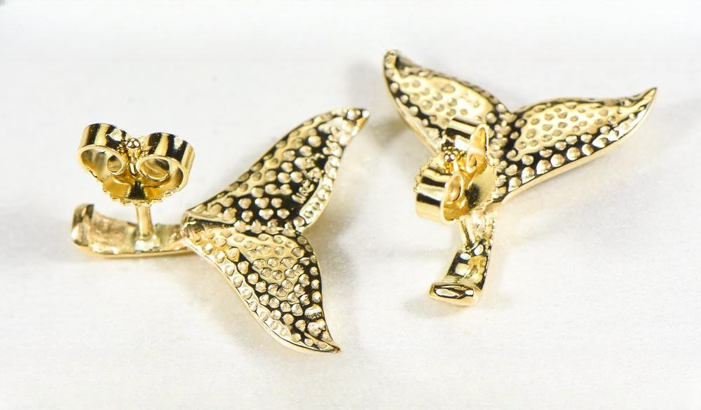 Gold Quartz Whale Tail Earrings "Orocal" EWT44SQ Genuine Hand Crafted Jewelry - 14K Gold Casting
