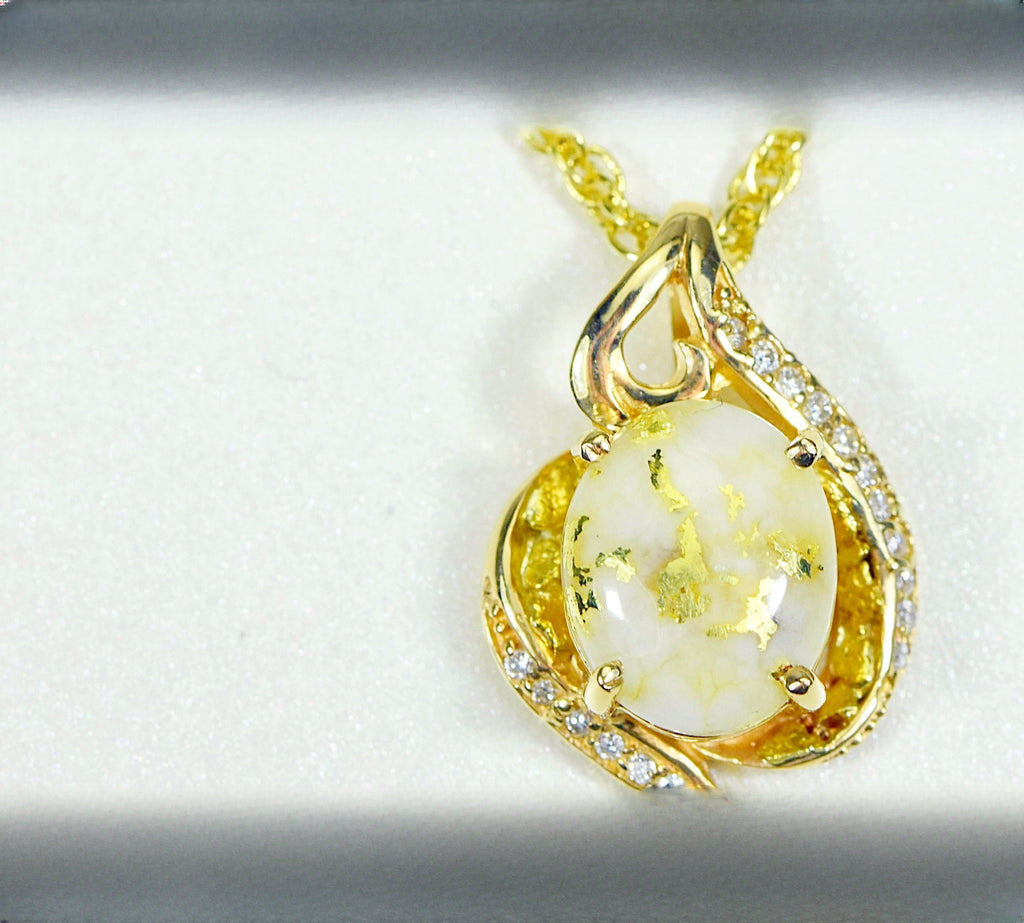 Gold Quartz Pendant "Orocal" PN1126DQ Genuine Hand Crafted Jewelry - 14K Gold Yellow Gold Casting
