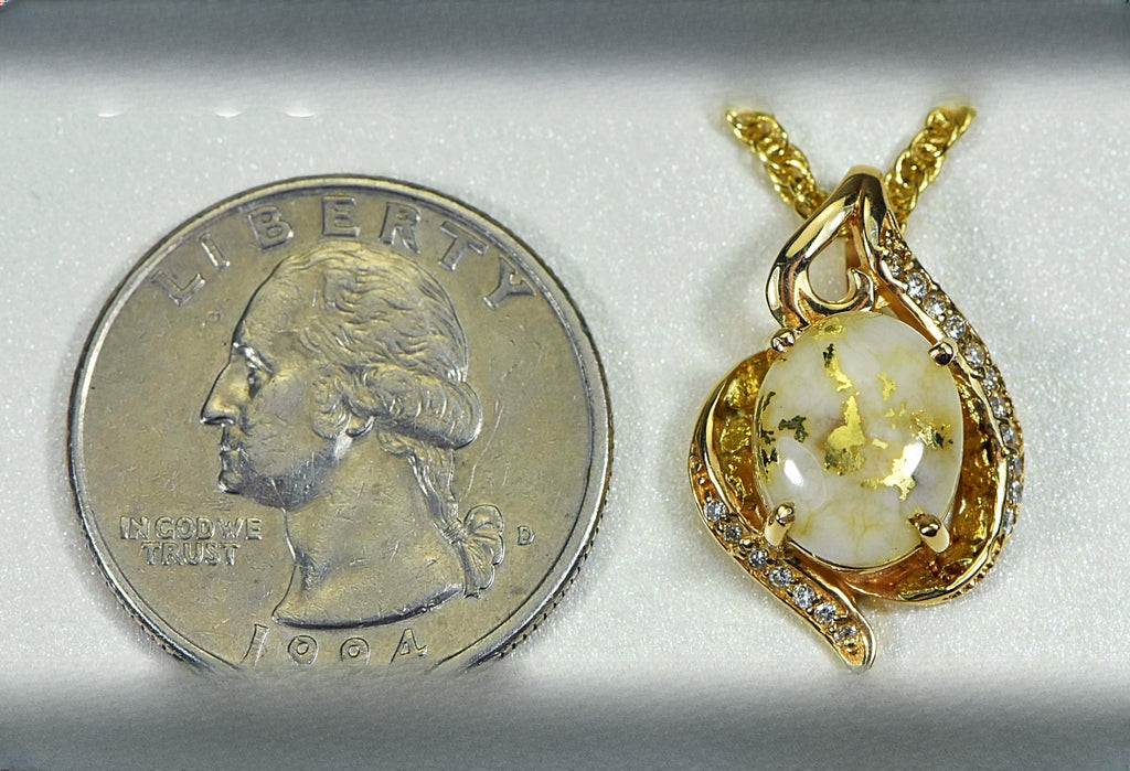 Gold Quartz Pendant "Orocal" PN1126DQ Genuine Hand Crafted Jewelry - 14K Gold Yellow Gold Casting