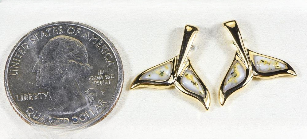 Gold Quartz Whale Tail Earrings "Orocal" EWT44SQ Genuine Hand Crafted Jewelry - 14K Gold Casting