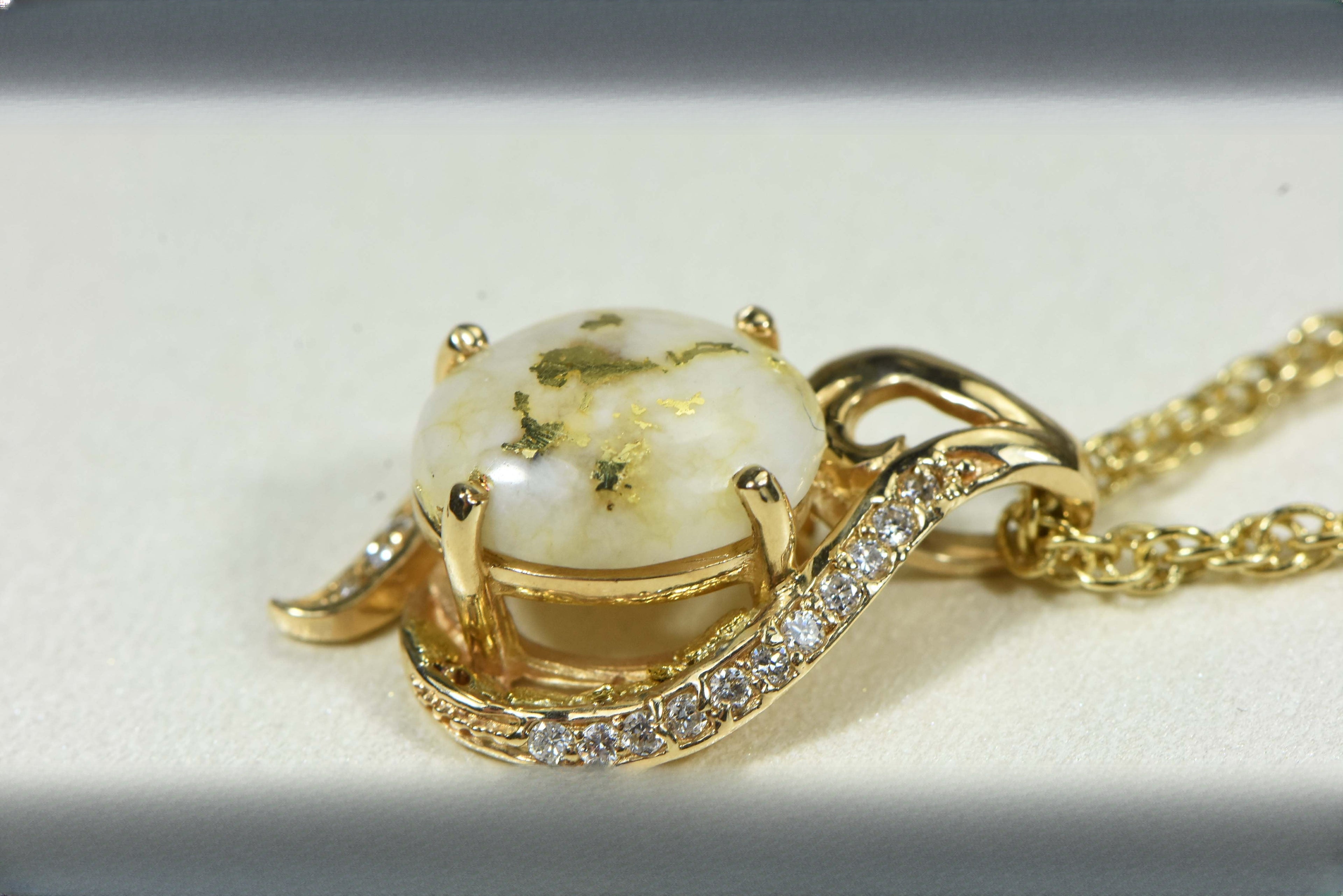 Gold Quartz Pendant "Orocal" PN1126DQ Genuine Hand Crafted Jewelry - 14K Gold Yellow Gold Casting