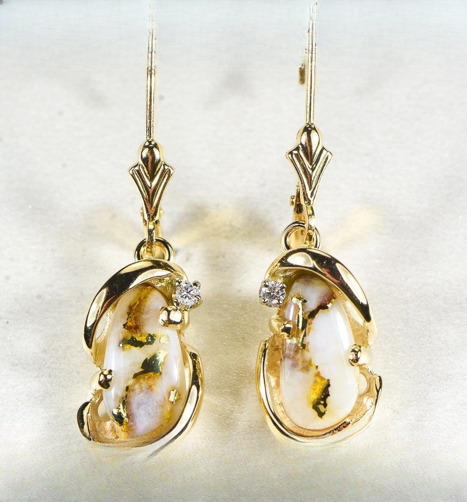 Gold Quartz Earrings "Orocal" EN784SDQ/LB Genuine Hand Crafted Jewelry - 14K Gold Casting