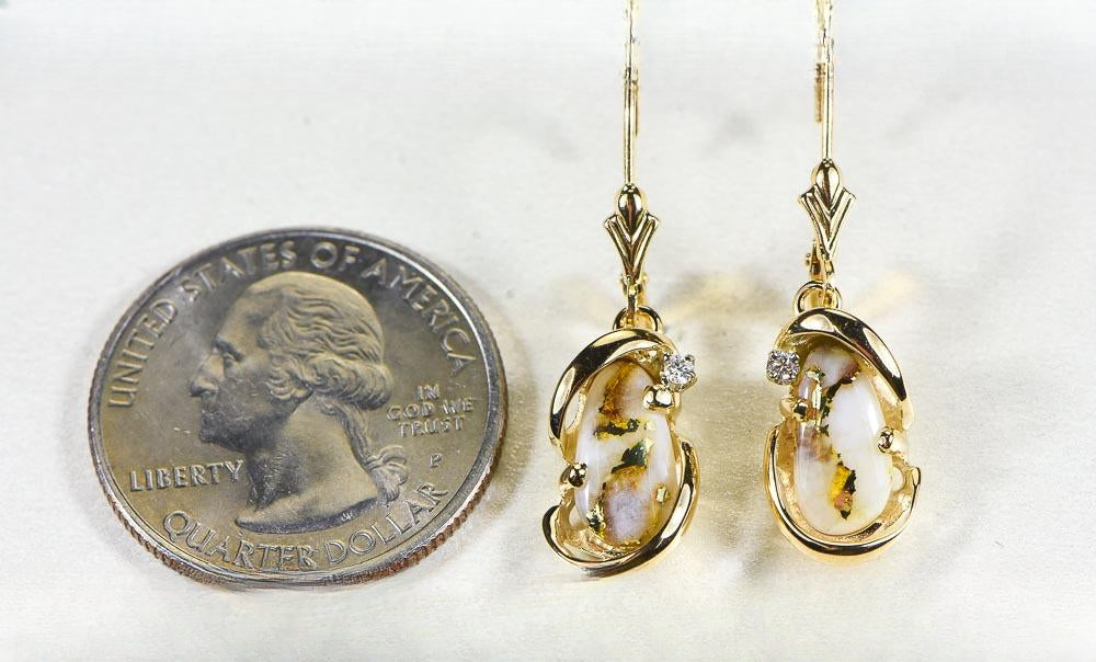 Gold Quartz Earrings "Orocal" EN784SDQ/LB Genuine Hand Crafted Jewelry - 14K Gold Casting