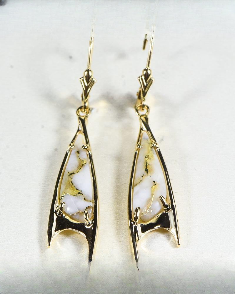 Gold Quartz Earrings "Orocal" EN3700Q/LB Genuine Hand Crafted Jewelry - 14K Gold Casting