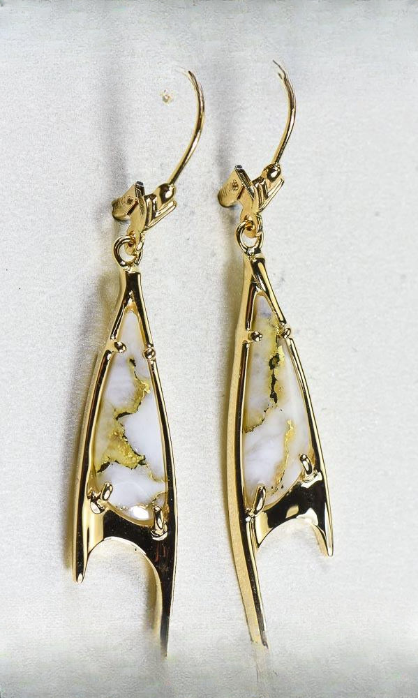 Gold Quartz Earrings "Orocal" EN3700Q/LB Genuine Hand Crafted Jewelry - 14K Gold Casting