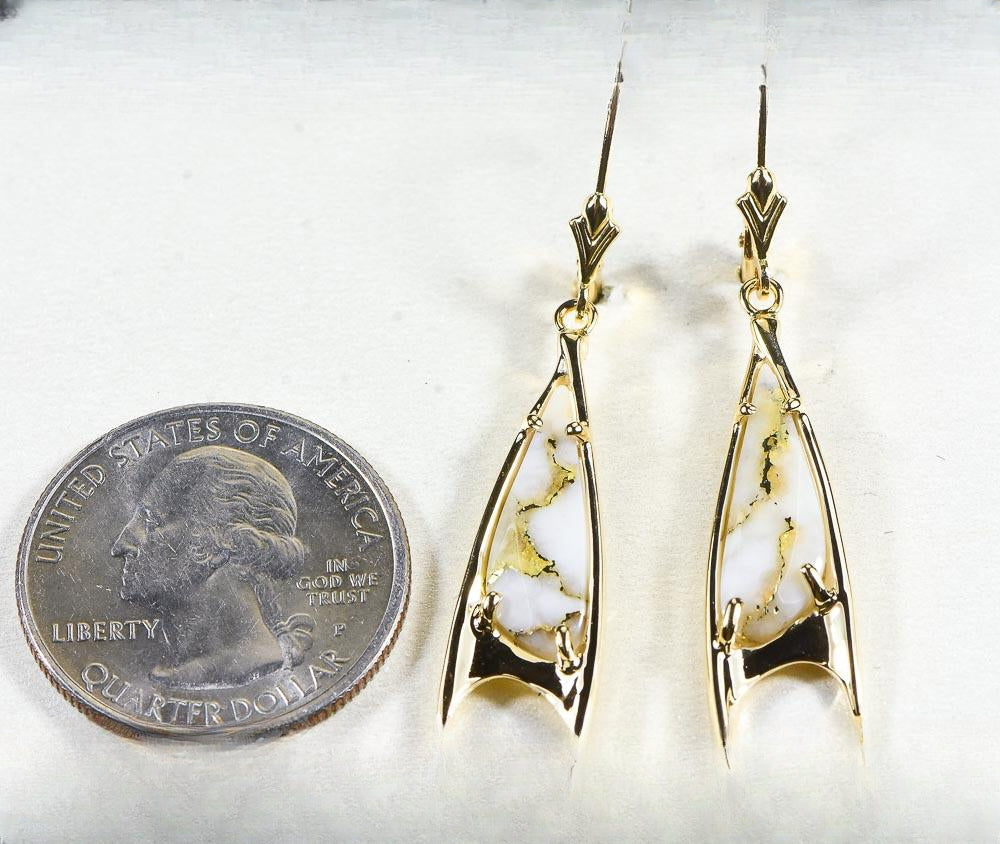 Gold Quartz Earrings "Orocal" EN3700Q/LB Genuine Hand Crafted Jewelry - 14K Gold Casting