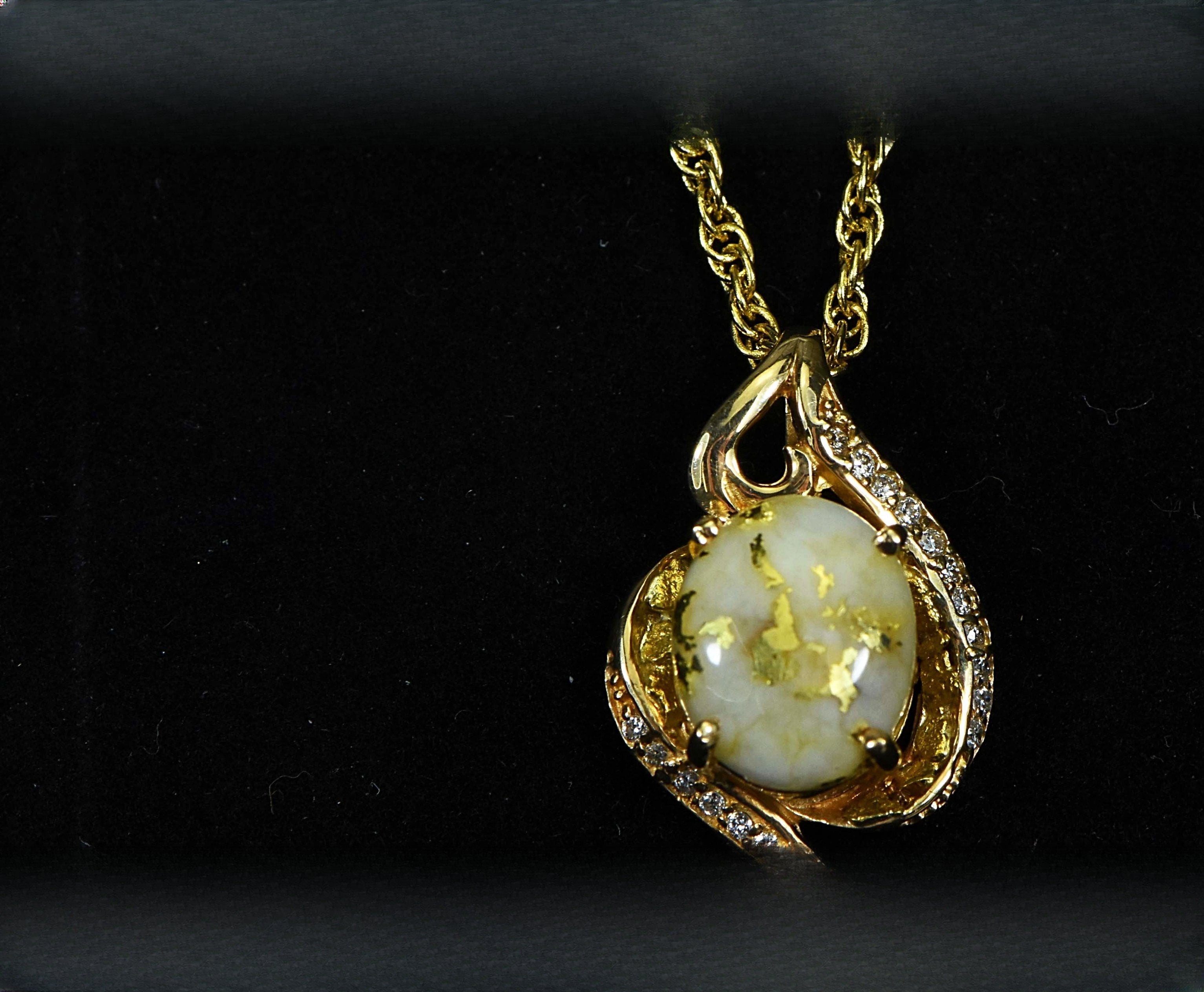 Gold Quartz Pendant "Orocal" PN1126DQ Genuine Hand Crafted Jewelry - 14K Gold Yellow Gold Casting