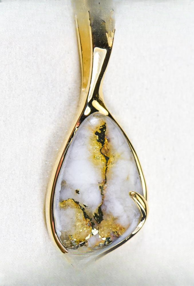 Gold Quartz Pendant  "Orocal" PSC102Q Genuine Hand Crafted Jewelry - 14K Gold Yellow Gold Casting