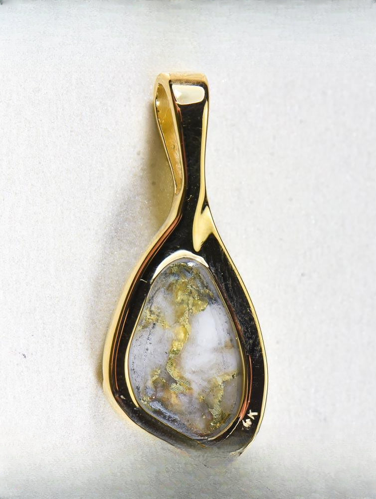 Gold Quartz Pendant  "Orocal" PSC102Q Genuine Hand Crafted Jewelry - 14K Gold Yellow Gold Casting