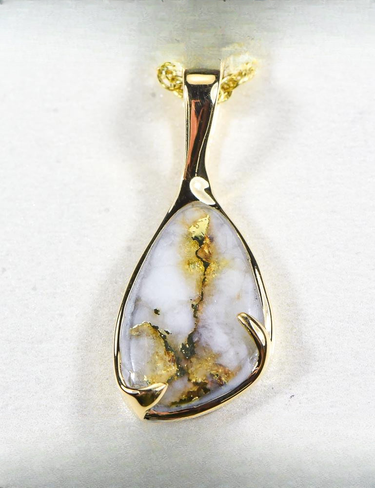 Gold Quartz Pendant  "Orocal" PSC102Q Genuine Hand Crafted Jewelry - 14K Gold Yellow Gold Casting