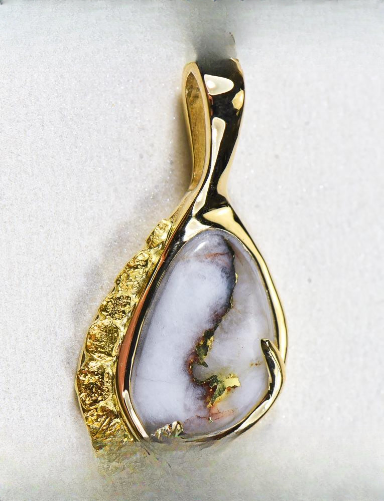 Gold Quartz Pendant  "Orocal" PSC125Q Genuine Hand Crafted Jewelry - 14K Gold Yellow Gold Casting