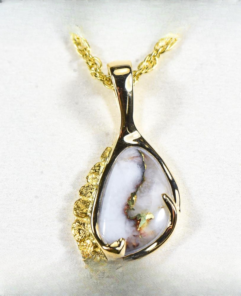 Gold Quartz Pendant  "Orocal" PSC125Q Genuine Hand Crafted Jewelry - 14K Gold Yellow Gold Casting