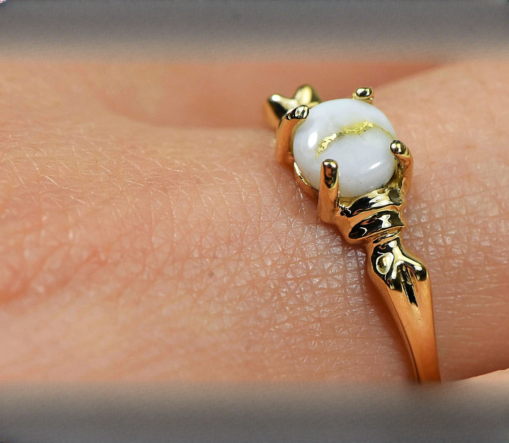 Gold Quartz Ring "Orocal" RL681Q5MM Genuine Hand Crafted Jewelry - 14K Gold Casting
