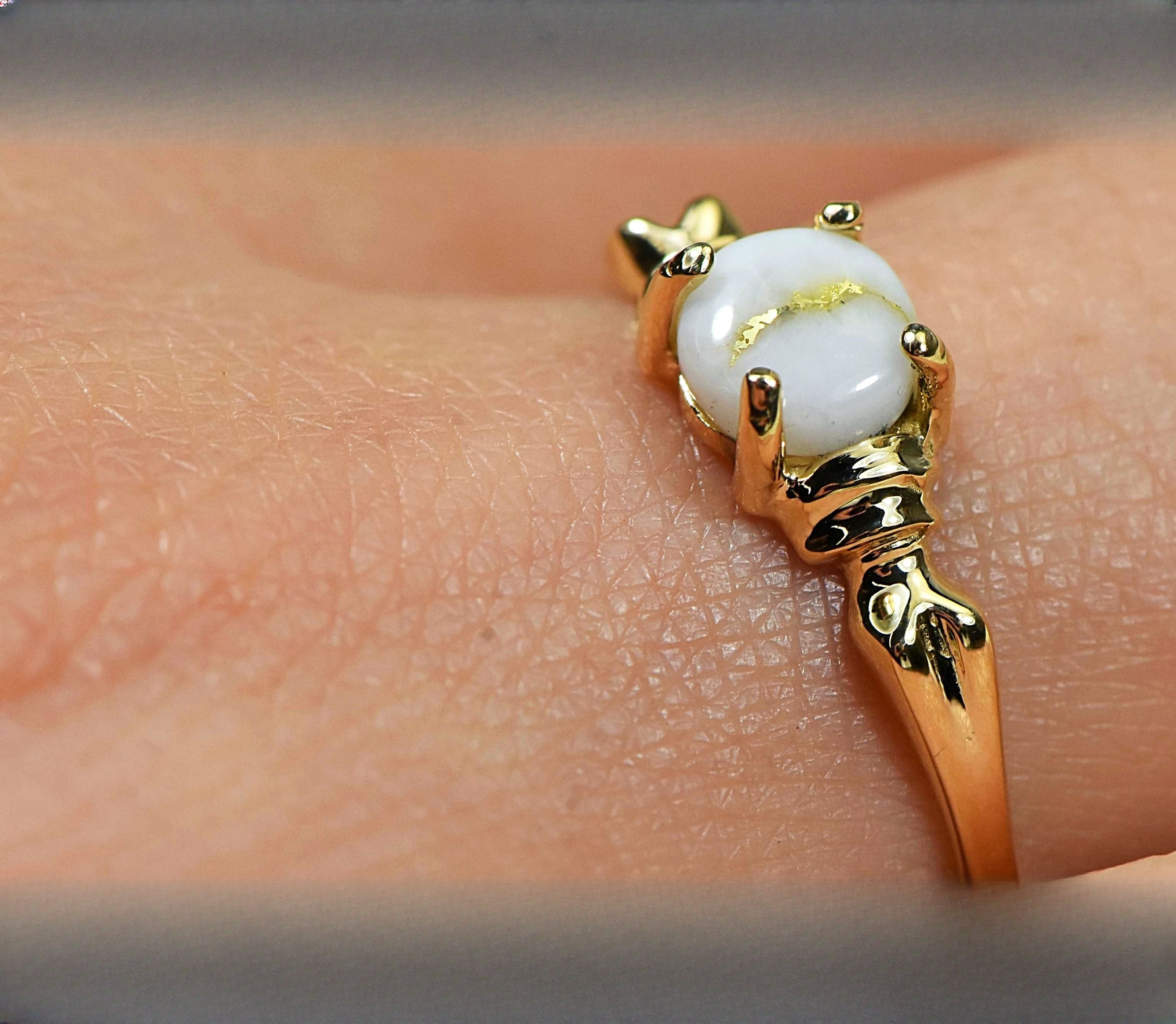 Gold Quartz Ring "Orocal" RL681Q5MM Genuine Hand Crafted Jewelry - 14K Gold Casting