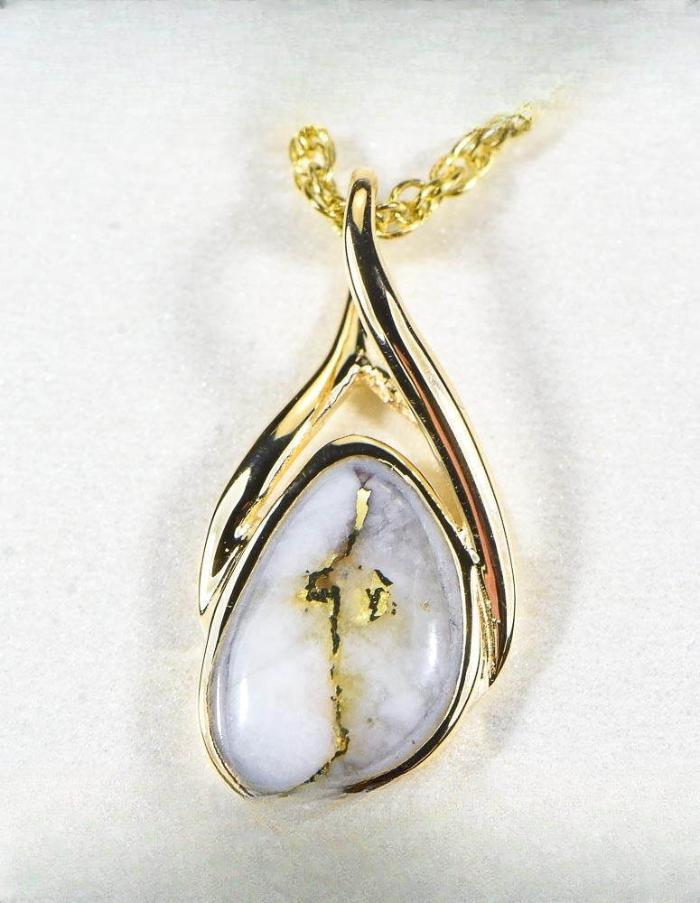 Gold Quartz Pendant  "Orocal" PSC128Q Genuine Hand Crafted Jewelry - 14K Gold Yellow Gold Casting