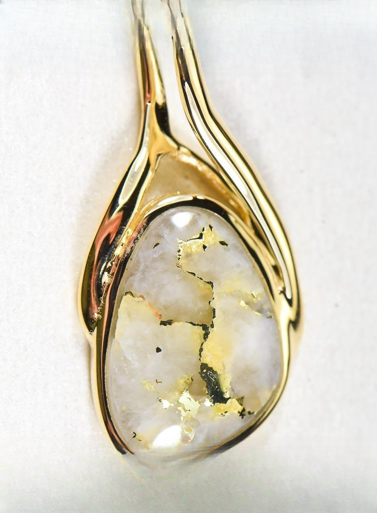 Gold Quartz Pendant  "Orocal" PSC129Q Genuine Hand Crafted Jewelry - 14K Gold Yellow Gold Casting