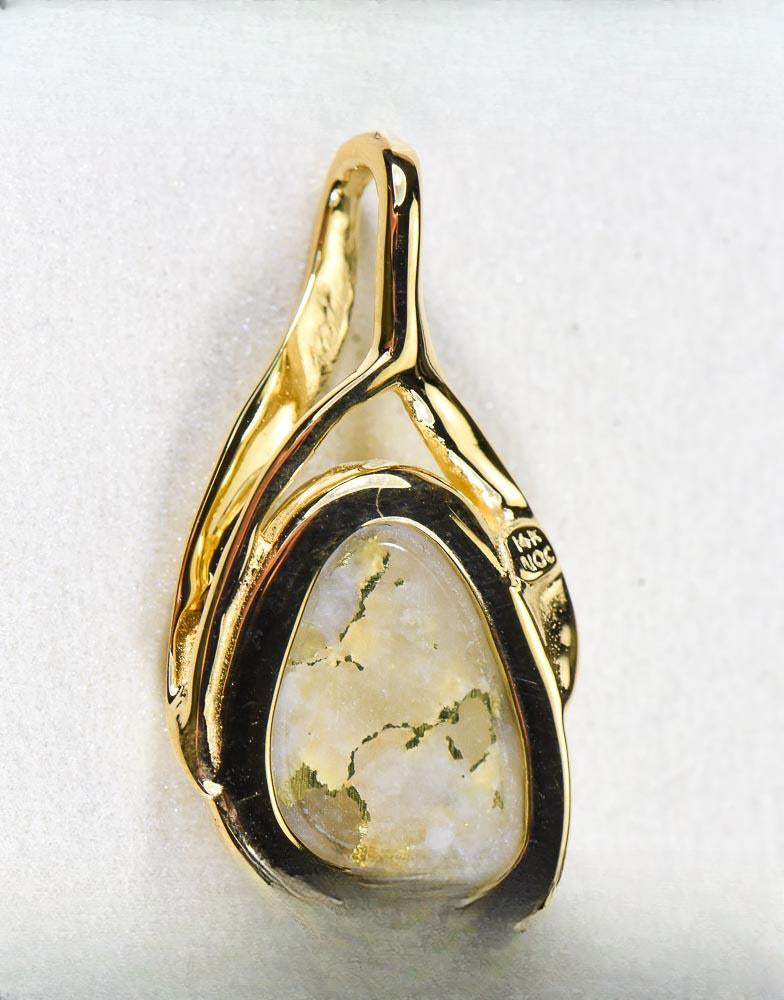 Gold Quartz Pendant  "Orocal" PSC129Q Genuine Hand Crafted Jewelry - 14K Gold Yellow Gold Casting