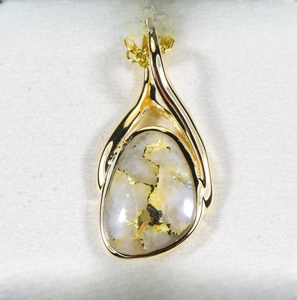 Gold Quartz Pendant  "Orocal" PSC129Q Genuine Hand Crafted Jewelry - 14K Gold Yellow Gold Casting