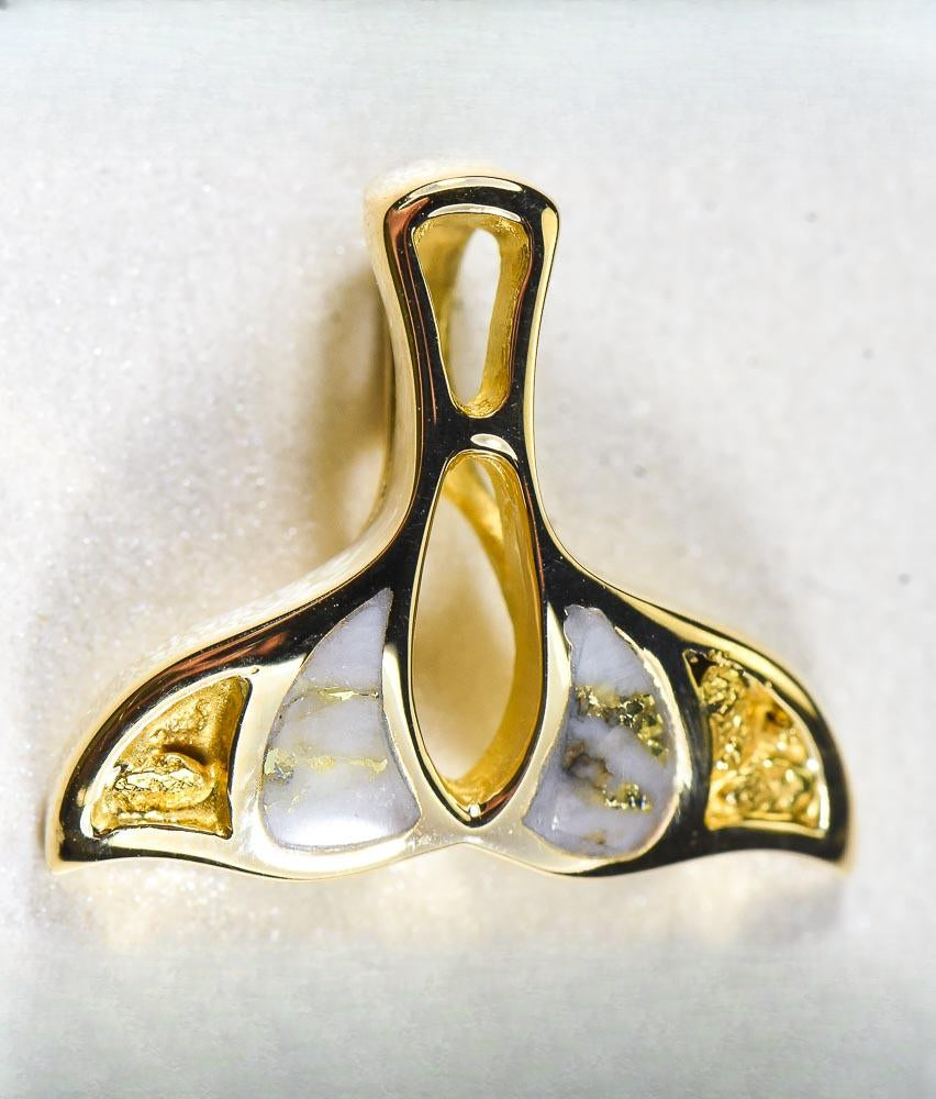 Gold Quartz Pendant Whales Tail "Orocal" PWT21NQ Genuine Hand Crafted Jewelry - 14K Gold Yellow Gold Casting