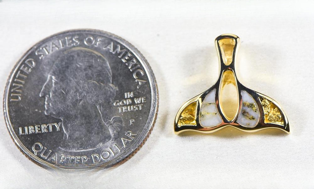 Gold Quartz Pendant Whales Tail "Orocal" PWT21NQ Genuine Hand Crafted Jewelry - 14K Gold Yellow Gold Casting