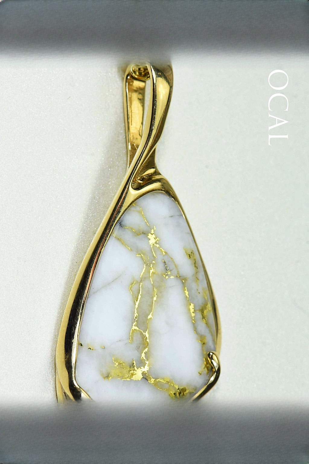 Gold Quartz Pendant "Orocal" PSC100QX Genuine Hand Crafted Jewelry - 14K Gold Yellow Gold Casting