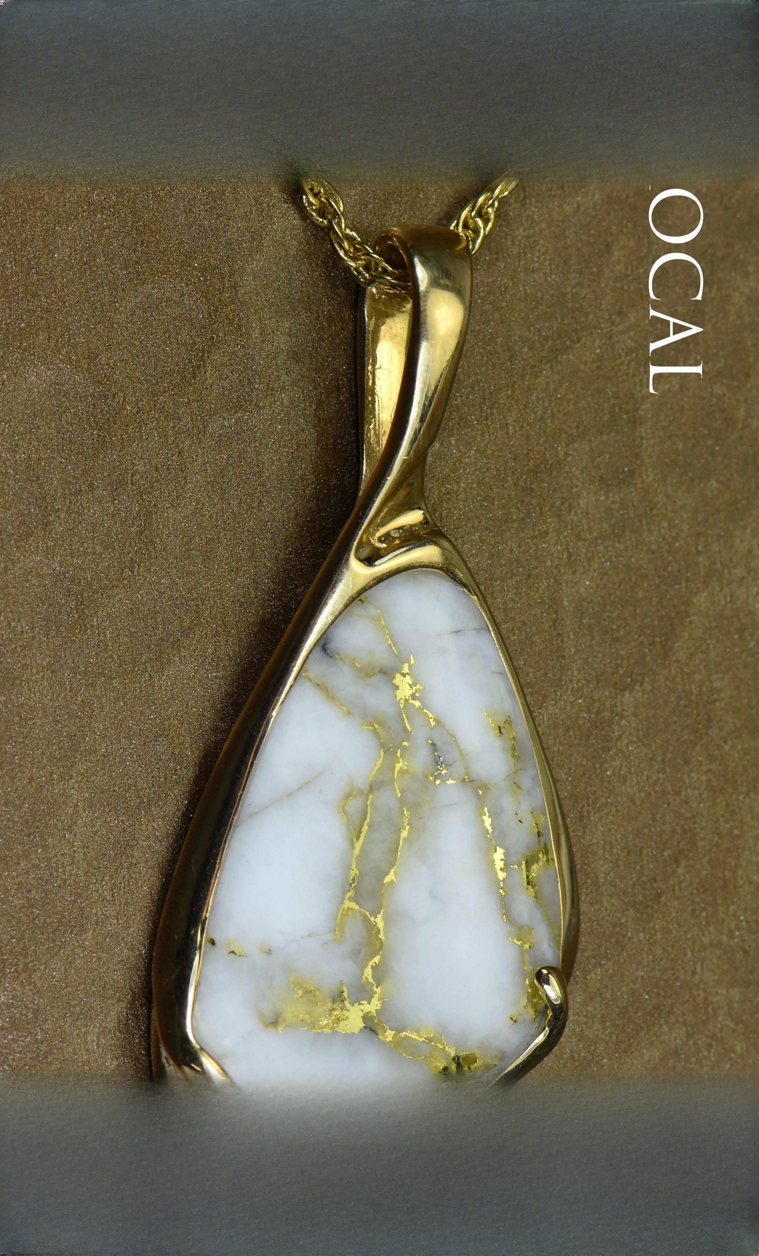 Gold Quartz Pendant "Orocal" PSC100QX Genuine Hand Crafted Jewelry - 14K Gold Yellow Gold Casting