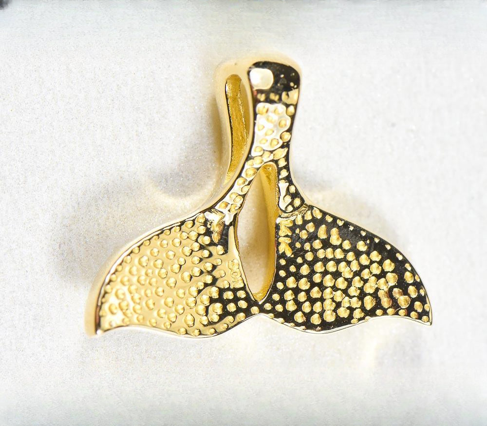 Gold Quartz Pendant Whales Tail "Orocal" PWT24NQ Genuine Hand Crafted Jewelry - 14K Gold Yellow Gold Casting