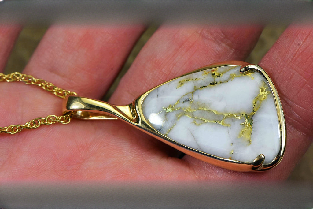 Gold Quartz Pendant "Orocal" PSC100QX Genuine Hand Crafted Jewelry - 14K Gold Yellow Gold Casting