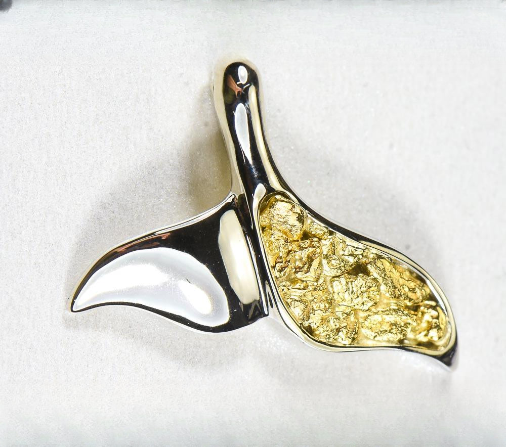 Gold Nugget Pendant Whales Tail "Orocal" PWT37NW Genuine Hand Crafted Jewelry - 14K Gold White Gold Casting