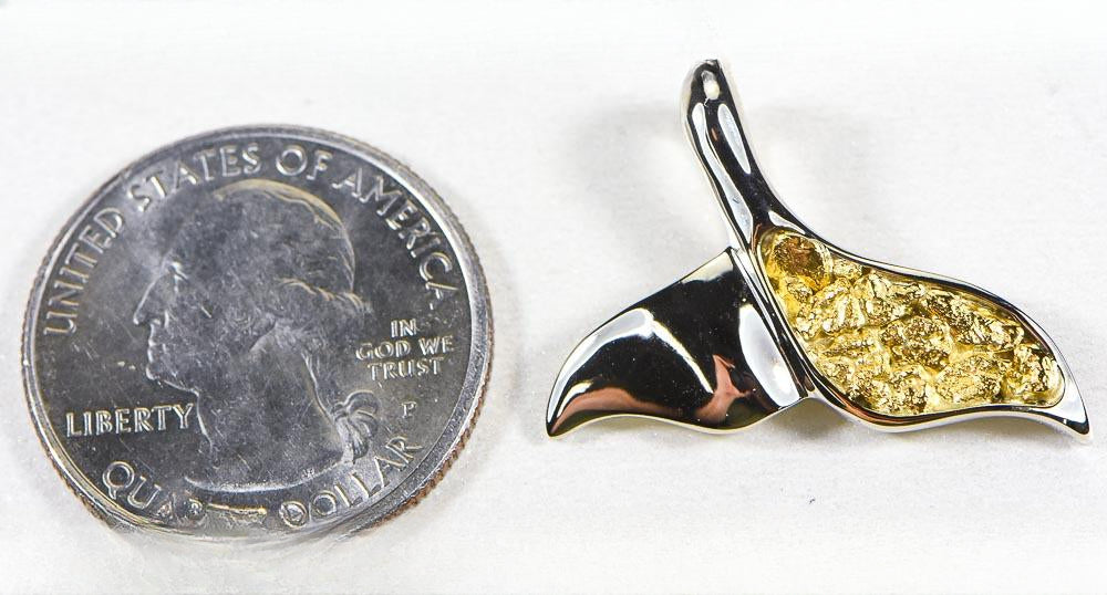 Gold Nugget Pendant Whales Tail "Orocal" PWT37NW Genuine Hand Crafted Jewelry - 14K Gold White Gold Casting