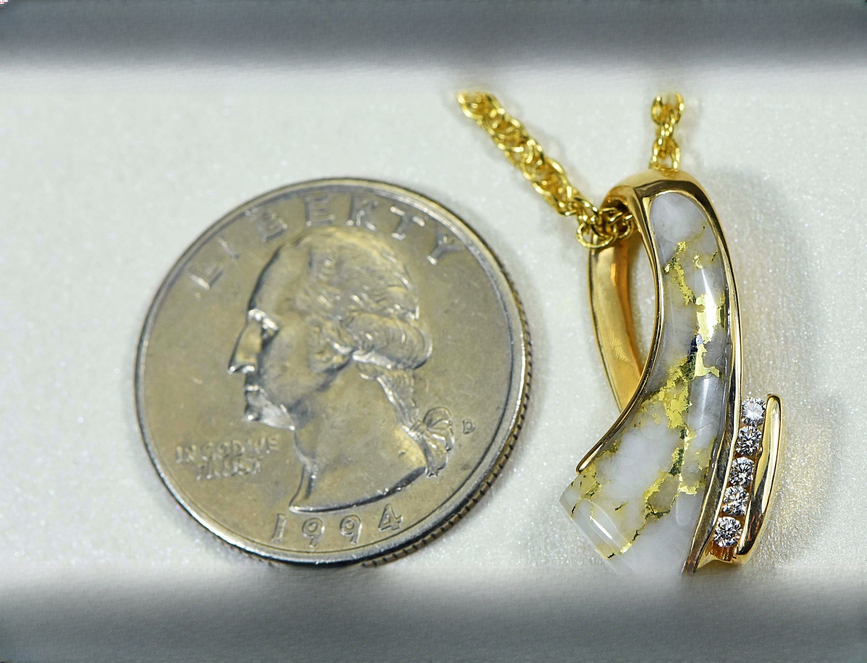 Gold Quartz Pendant "Orocal" PDL49D10QX Genuine Hand Crafted Jewelry - 14K Gold Yellow Gold Casting