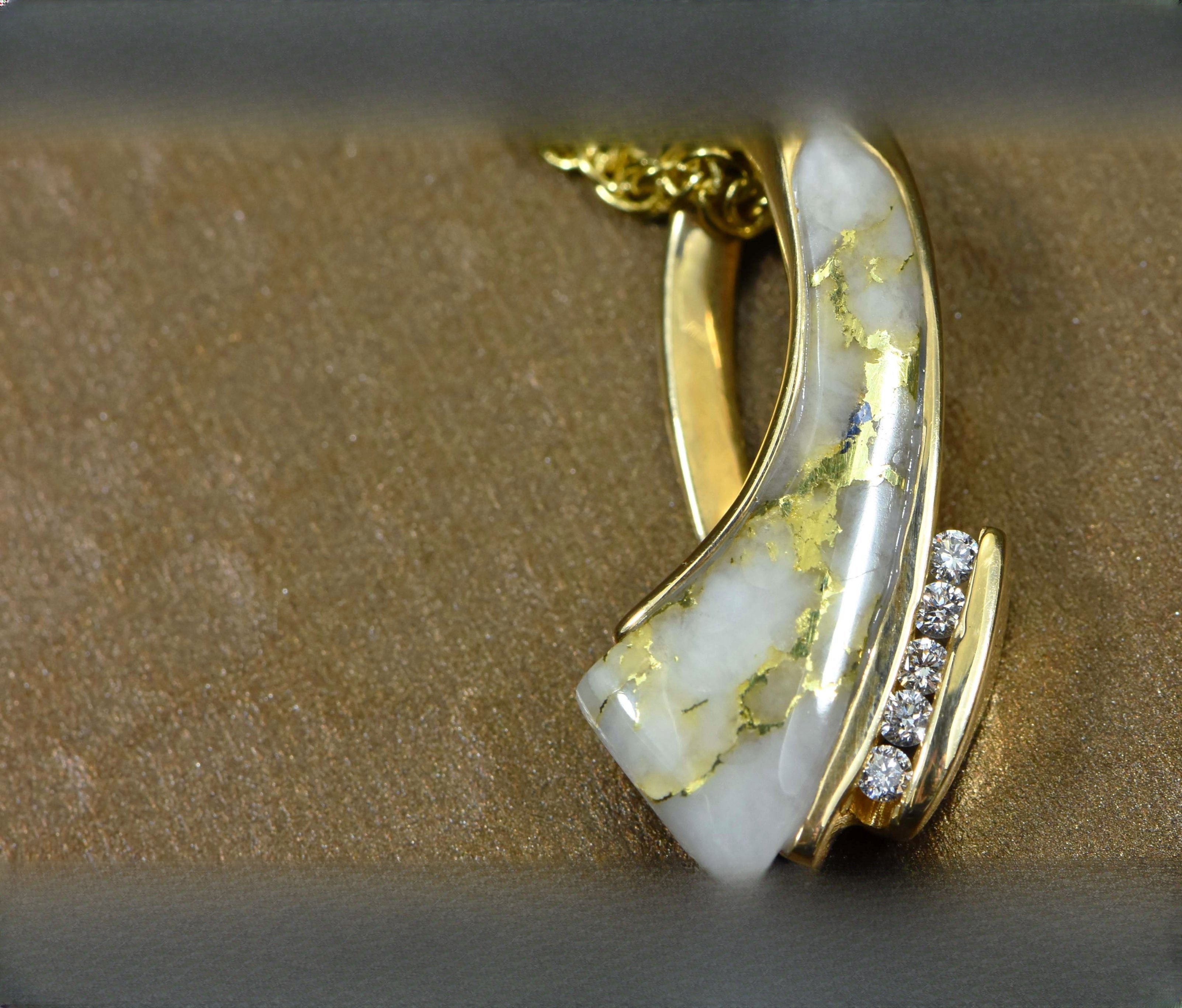 Gold Quartz Pendant "Orocal" PDL49D10QX Genuine Hand Crafted Jewelry - 14K Gold Yellow Gold Casting