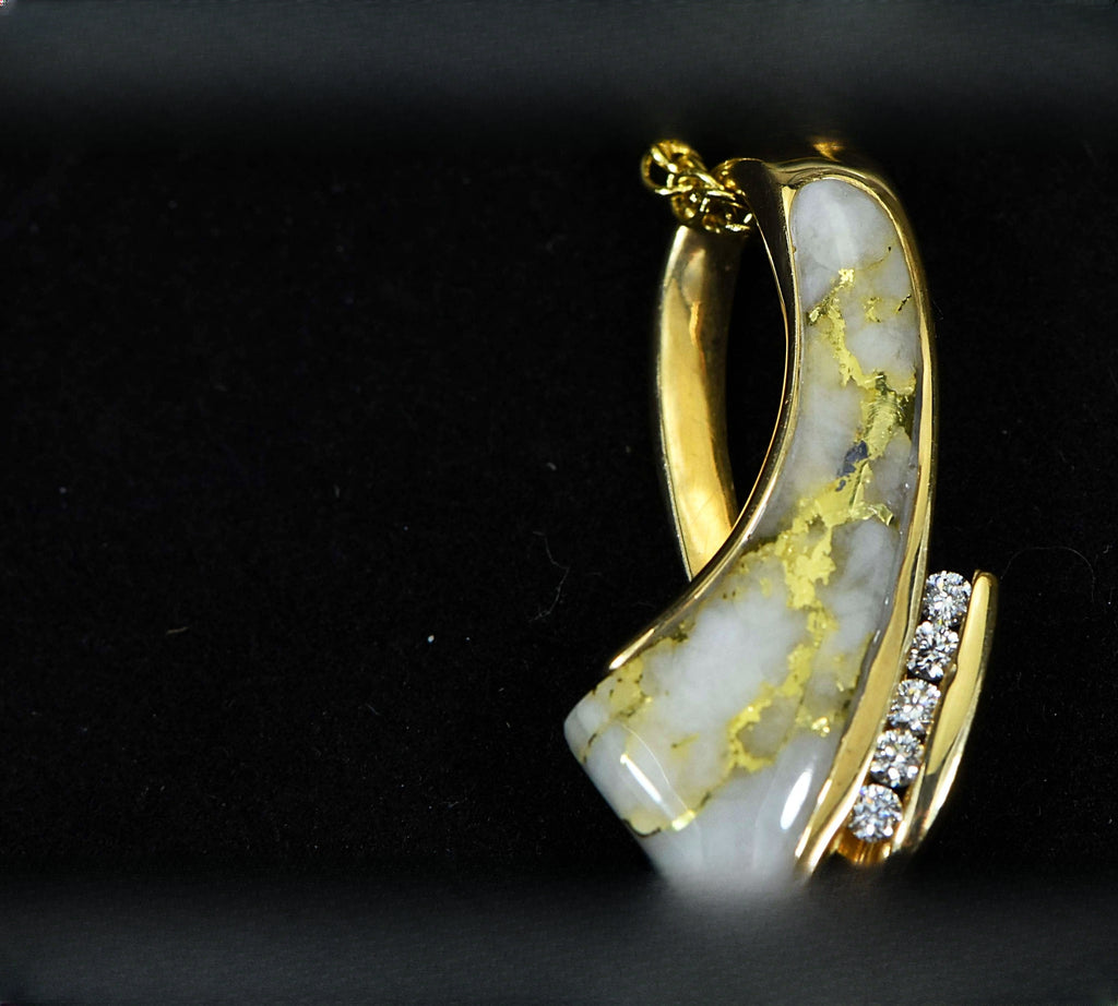 Gold Quartz Pendant "Orocal" PDL49D10QX Genuine Hand Crafted Jewelry - 14K Gold Yellow Gold Casting
