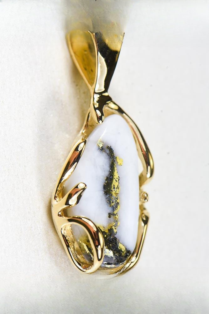 Gold Quartz Pendant  "Orocal" PRL1031Q Genuine Hand Crafted Jewelry - 14K Gold Yellow Gold Casting