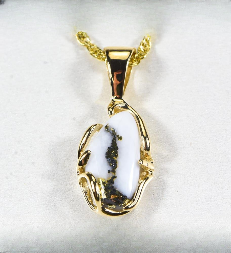 Gold Quartz Pendant  "Orocal" PRL1031Q Genuine Hand Crafted Jewelry - 14K Gold Yellow Gold Casting