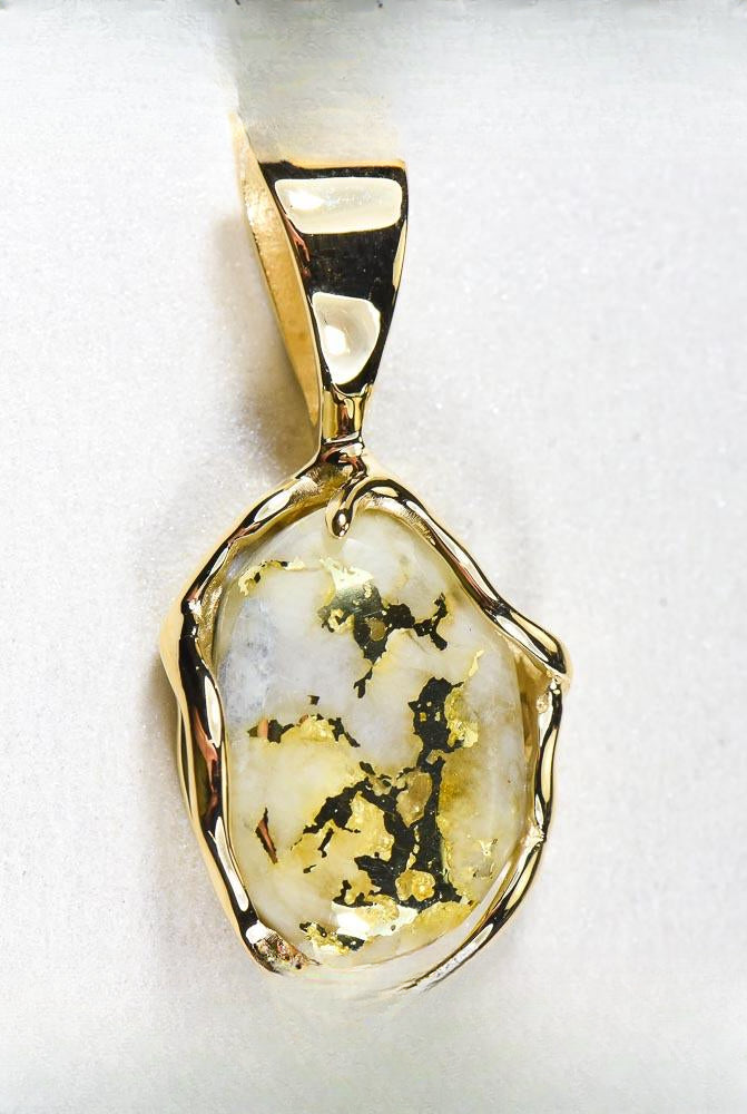 Gold Quartz Pendant  "Orocal" PRL232LQ Genuine Hand Crafted Jewelry - 14K Gold Yellow Gold Casting