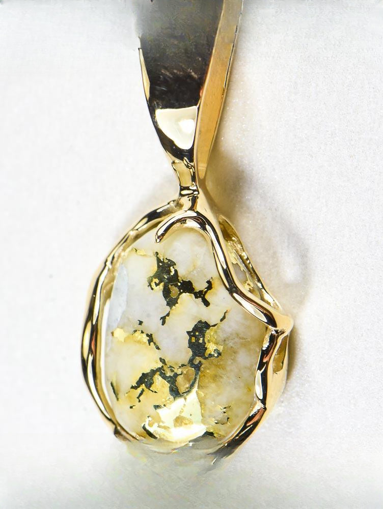 Gold Quartz Pendant  "Orocal" PRL232LQ Genuine Hand Crafted Jewelry - 14K Gold Yellow Gold Casting